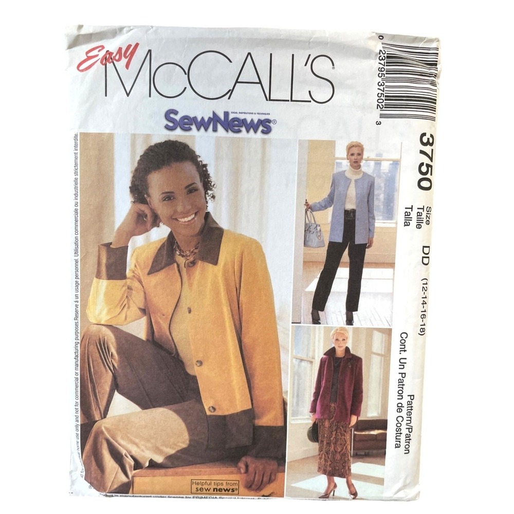 McCalls Sewing Pattern 3750 Jacket Pants Skirt‎ Misses Size 12-18